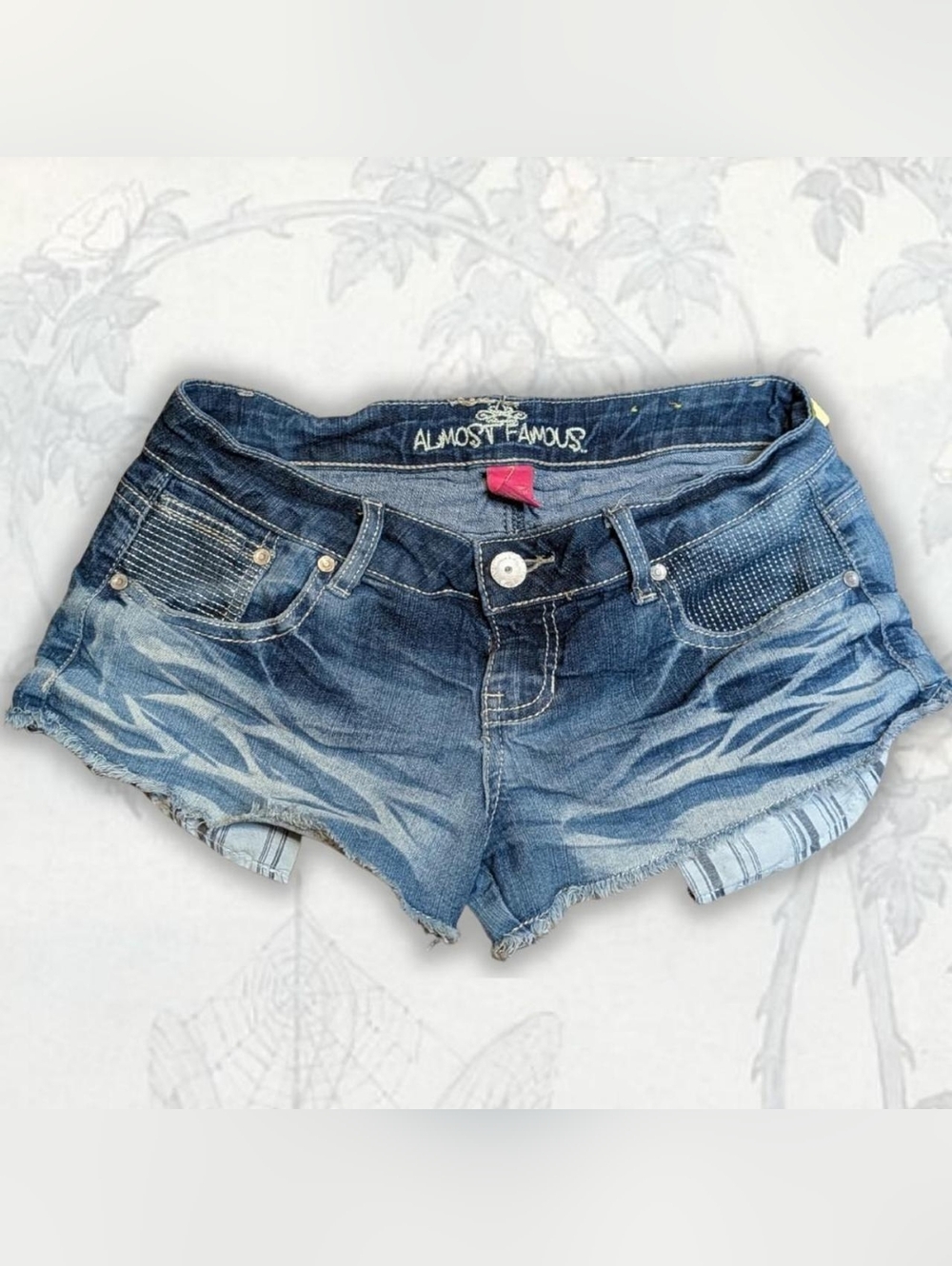 Almost Famous Low Rise Mini Distressed Blue Denim Cutoff Shorts